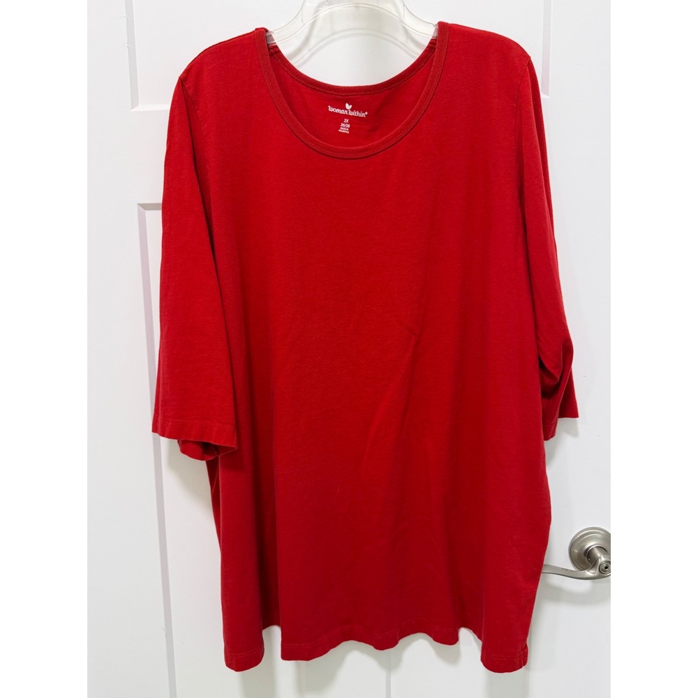Woman Within Red Crew Neck Short Sleeve Tee Shirt Plus Size 2X 26/28